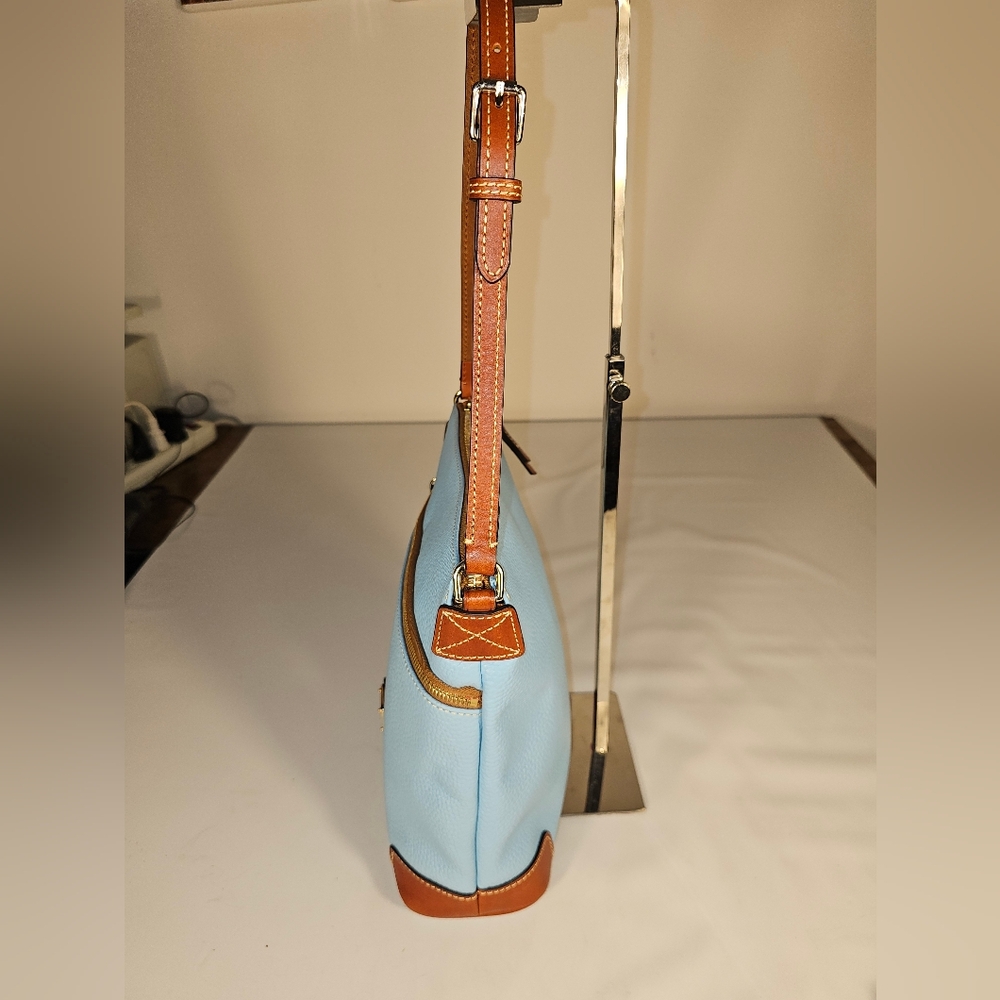 Dooney & Bourke Sky Blue and Tan Pebbled Leather Crossbody Bag - Picture 4 of 10